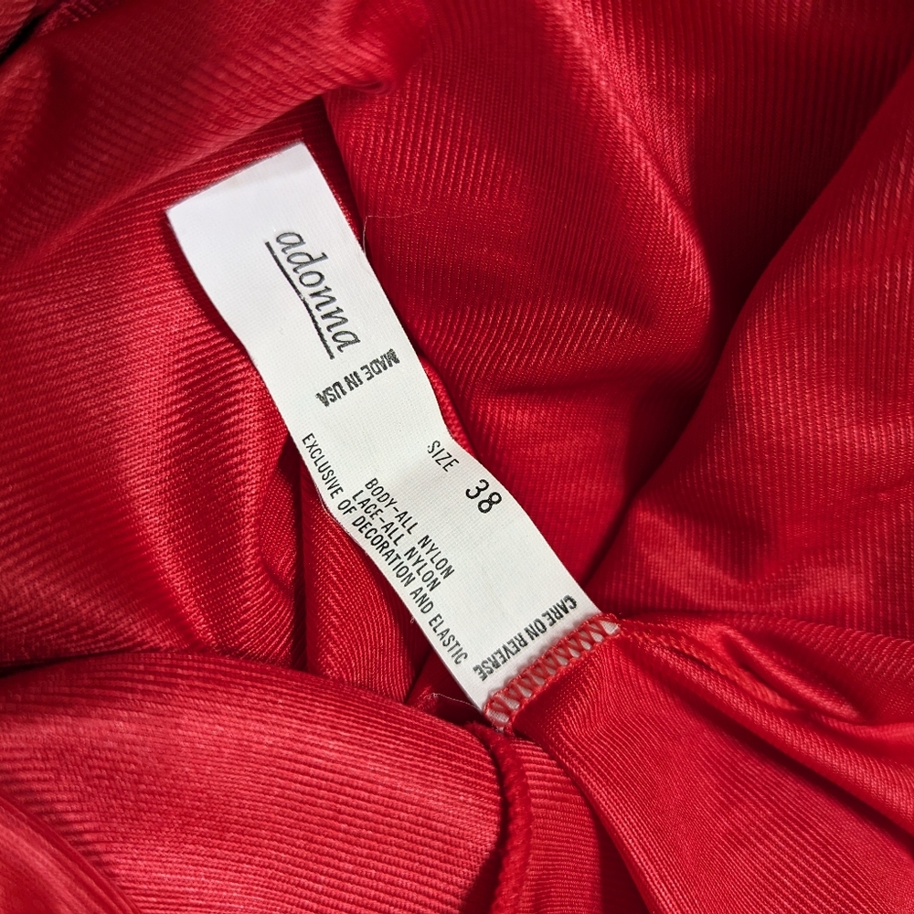 V I N T A G E:: Adonna Red VNeck Lace Nylon Camisole - Picture 7 of 8